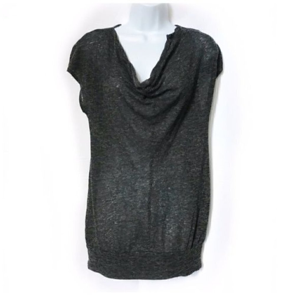 Splendid dark gray draped neck tissue light weight tunic length top.Size M